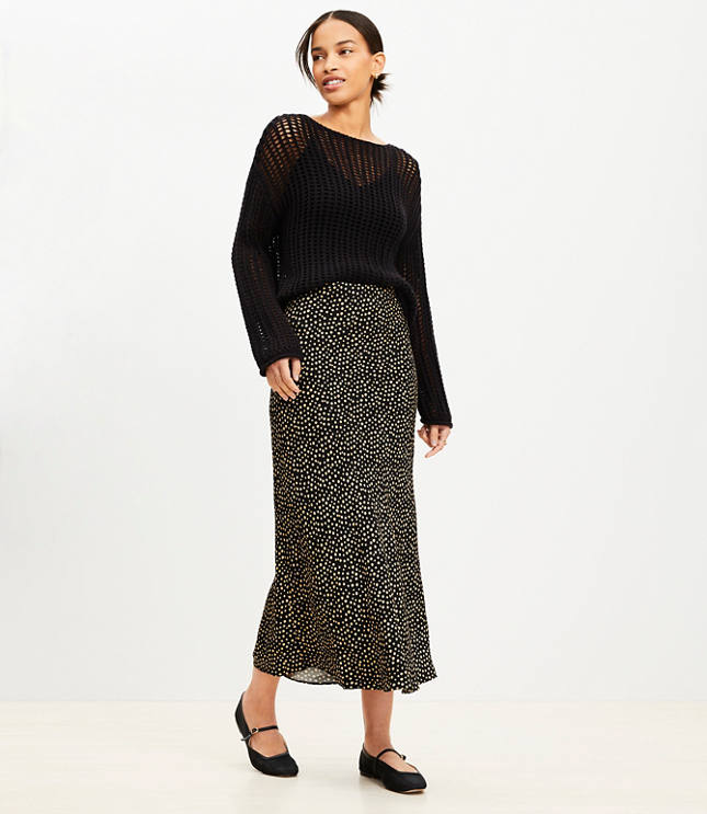 Petite Dotted Jacquard Bias Midi Skirt