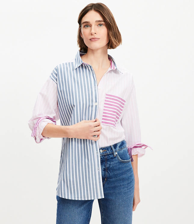 Petite Striped Poplin Everyday Oversized Pocket Shirt