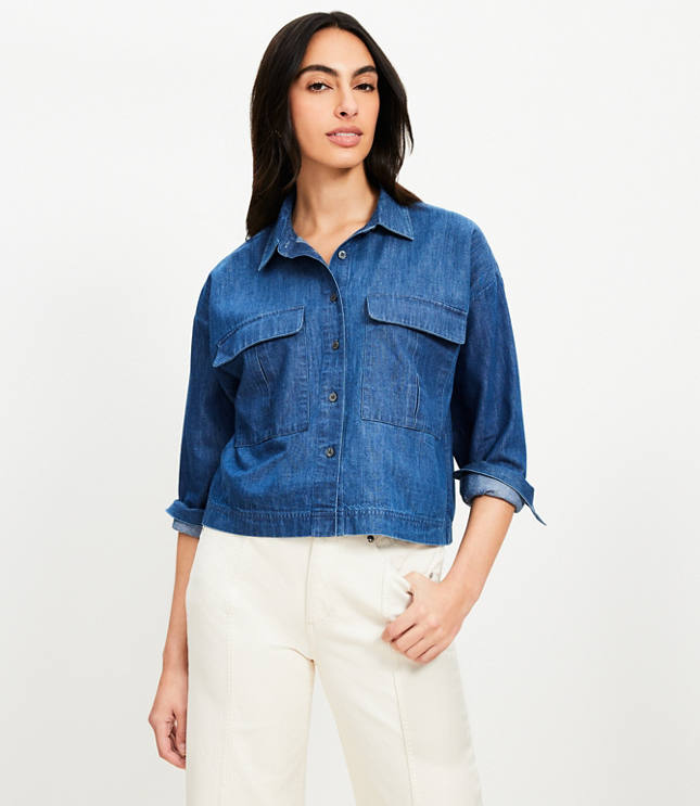 Petite Chambray Wide Sleeve Modern Utility Shirt