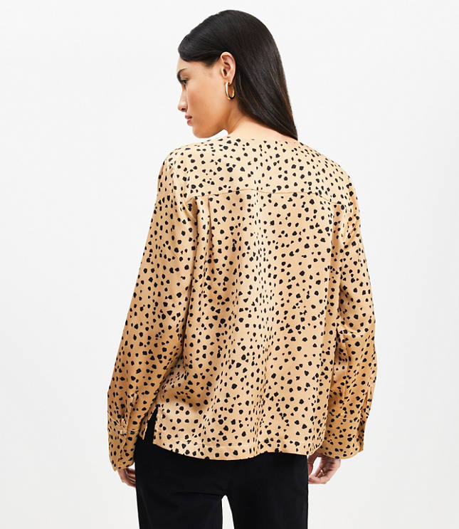 Petite Cheetah Print Keyhole Blouse