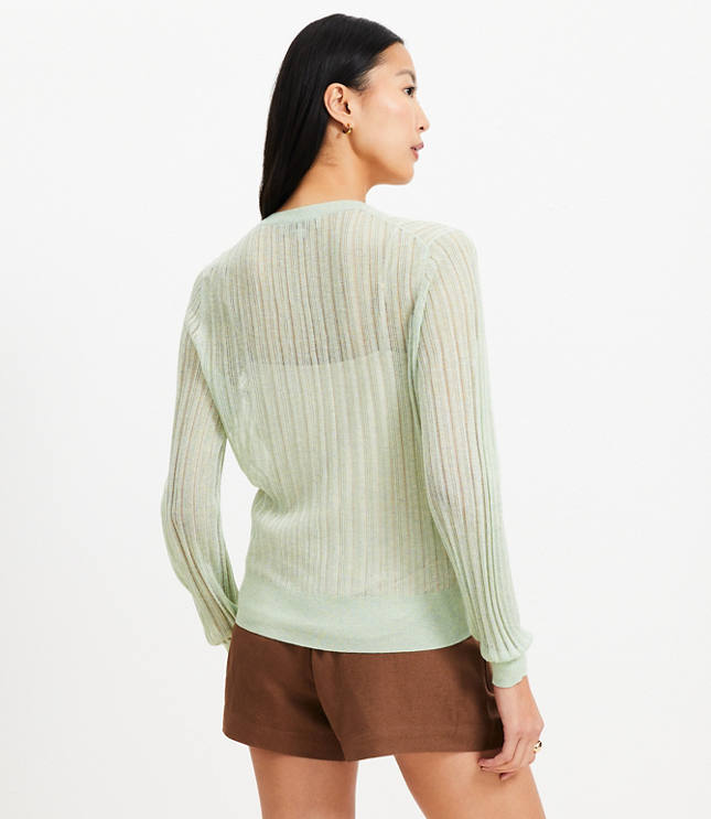 Sheer Ribbed V-Neck Sweater