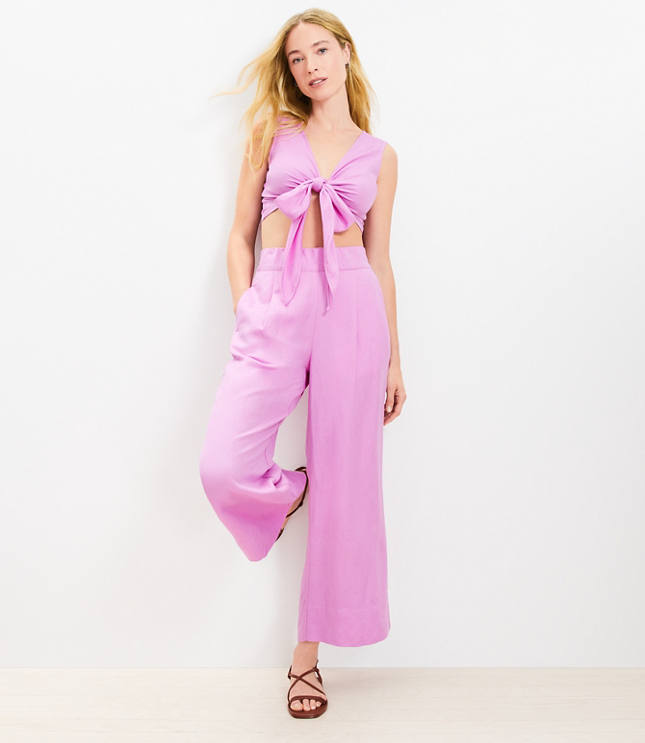 LOFT Beach Linen Blend Wide Leg Pants