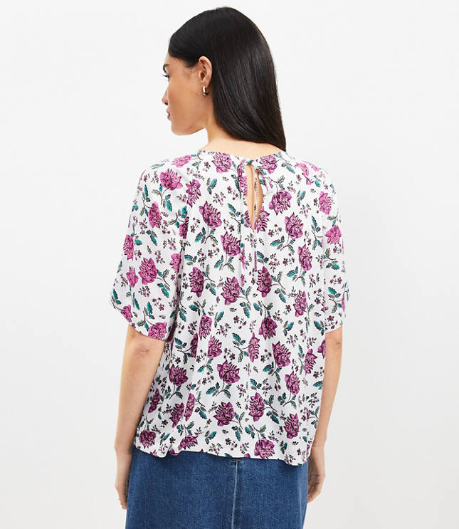 Floral Ruched Raglan Mixed Media Top