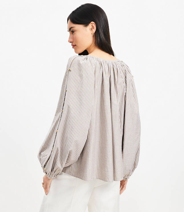 Petite Shimmer Striped Button Sleeve Blouse