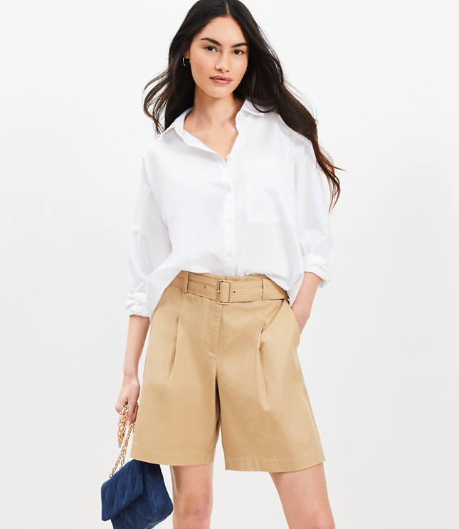 Petite Belted Bermuda Shorts