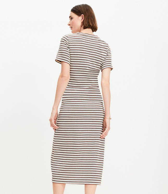 Petite Stripe Ribbed V-Neck Midi Dress