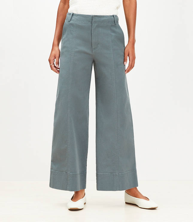 Petite Seamed Palmer Wide Leg Crop Pants Twill