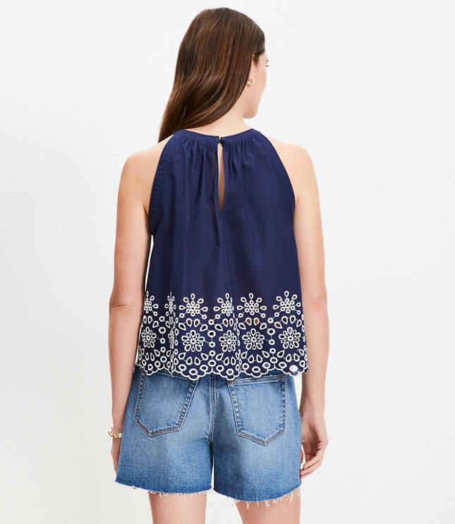 Daisy Eyelet Scalloped Halter Top