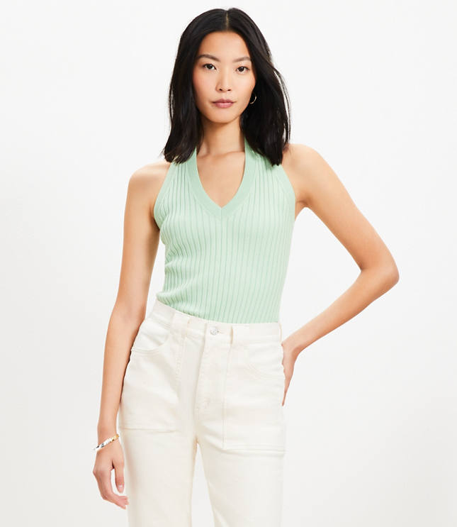Ribbed V-Neck Halter Sweater