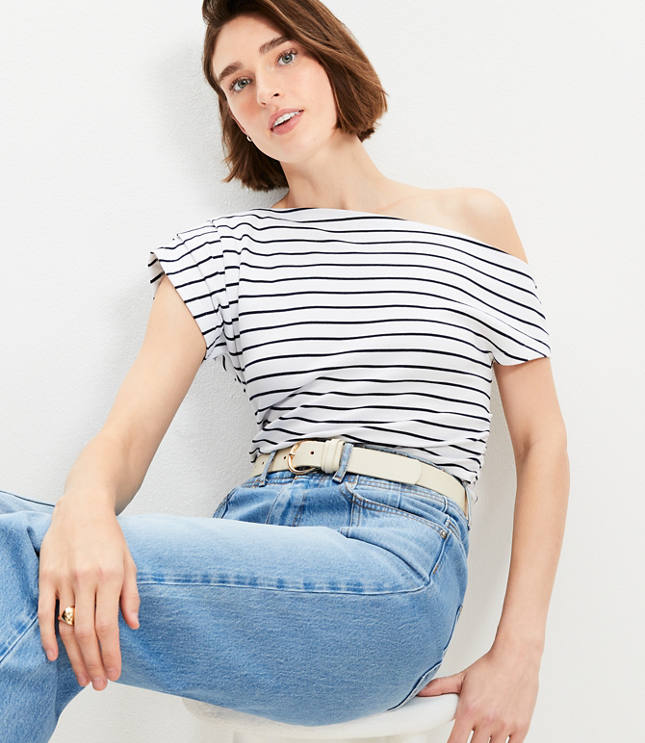 Petite Stripe Ruched Off The Shoulder Top