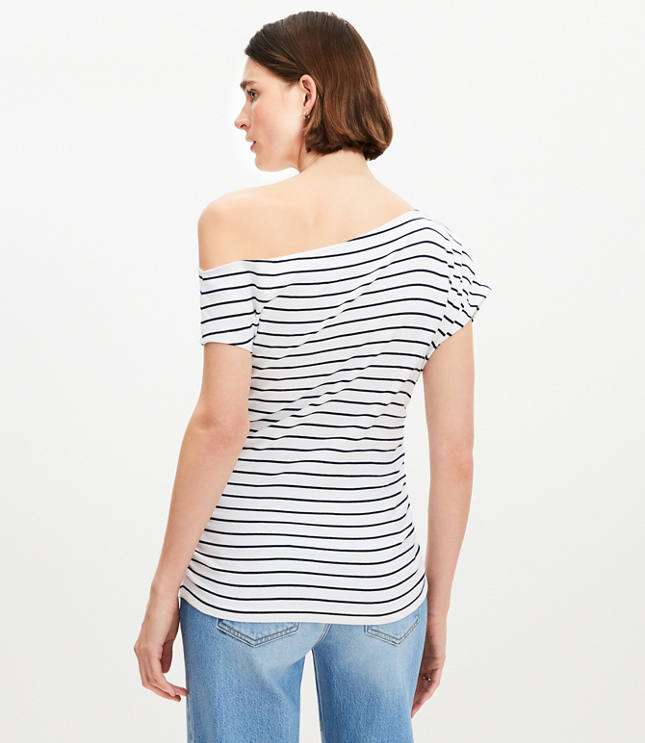 Petite Stripe Ruched Off The Shoulder Top