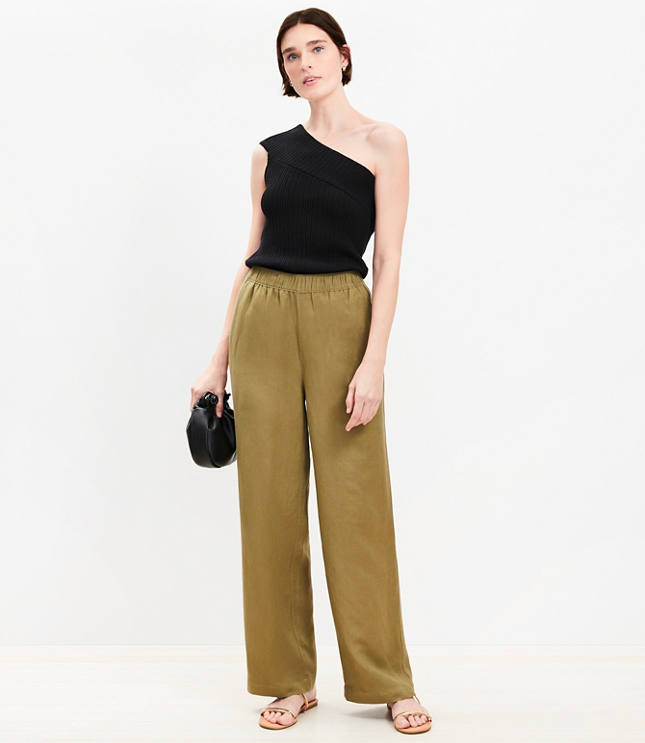 Pull On Straight Pants in Linen Blend