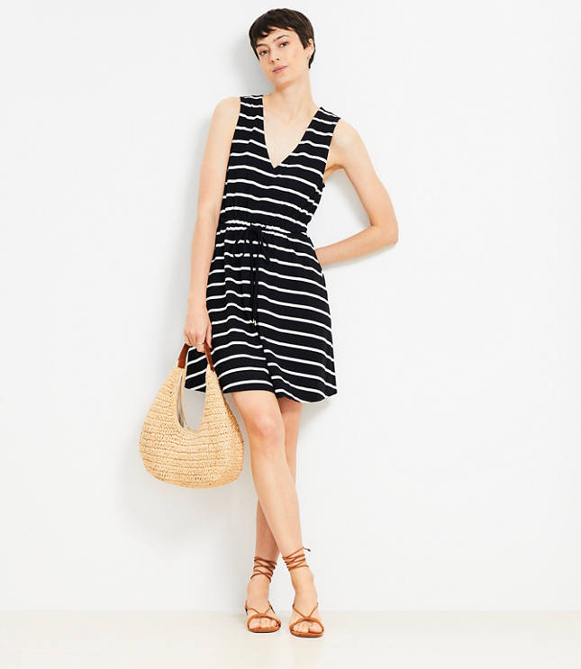 Striped Drawstring Mini Pocket Dress