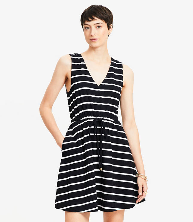 Striped Drawstring Mini Pocket Dress