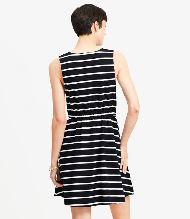 Striped Drawstring Mini Pocket Dress