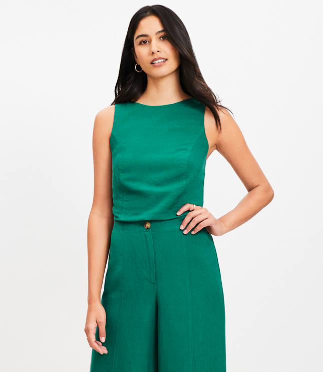 Petite Linen Blend Strappy Back Shell