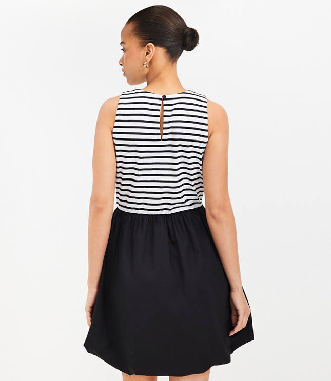 Petite Striped Mixed Media Bubble Hem Mini Dress