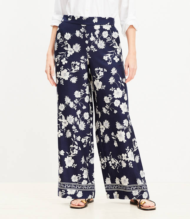 Petite Fluid Pull On Wide Leg Pants Floral