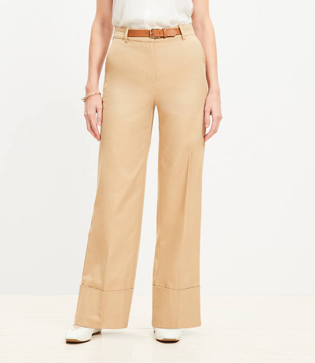 Curvy Faux Leather Belted Stovepipe Pants in Twill