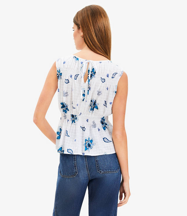 Paisley Plaid Smocked Peplum Top