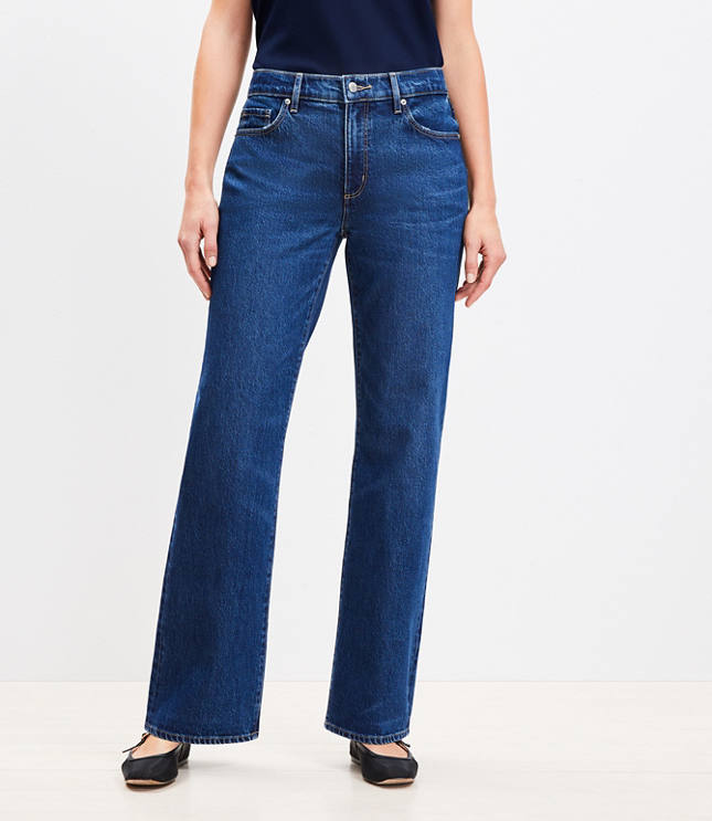 Petite Mid Rise Relaxed Straight Jeans Dark Wash