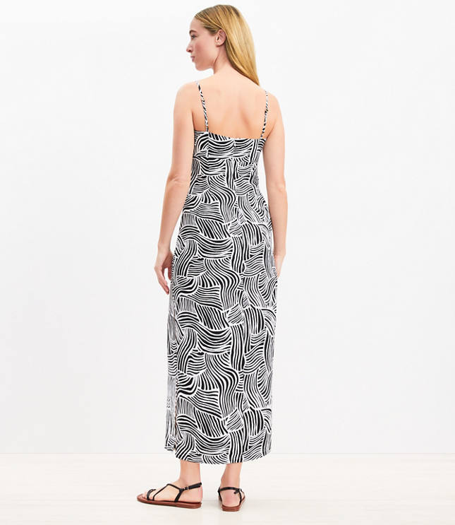 LOFT Beach Spiral Linen Blend Cutout Twist Midi Dress