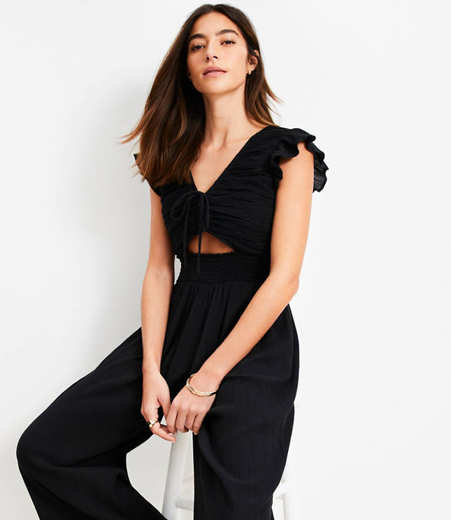 LOFT Beach Crinkle Cutout Flutter Jumpsuit