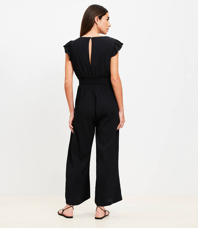 LOFT Beach Crinkle Cutout Flutter Jumpsuit