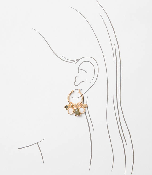 Marbleized Mother Of Pearl Charm Hoop Earrings