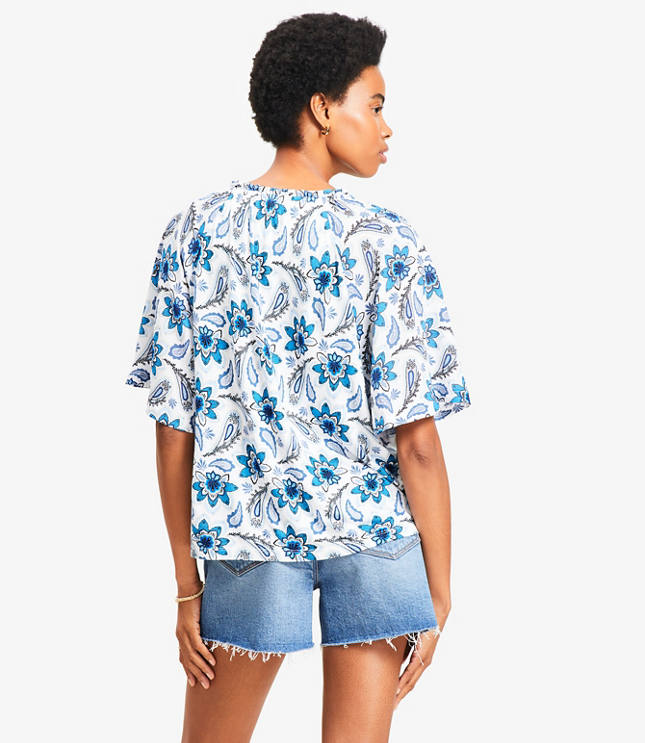 売れ筋商品|||デモクラシー カットソー トップス レディース Petite Printed Side-Shirred Rolled-Cuff Top Provence Blue Levi's Smocked Short Sleeve Blouse Freaky Friday A1881-0002