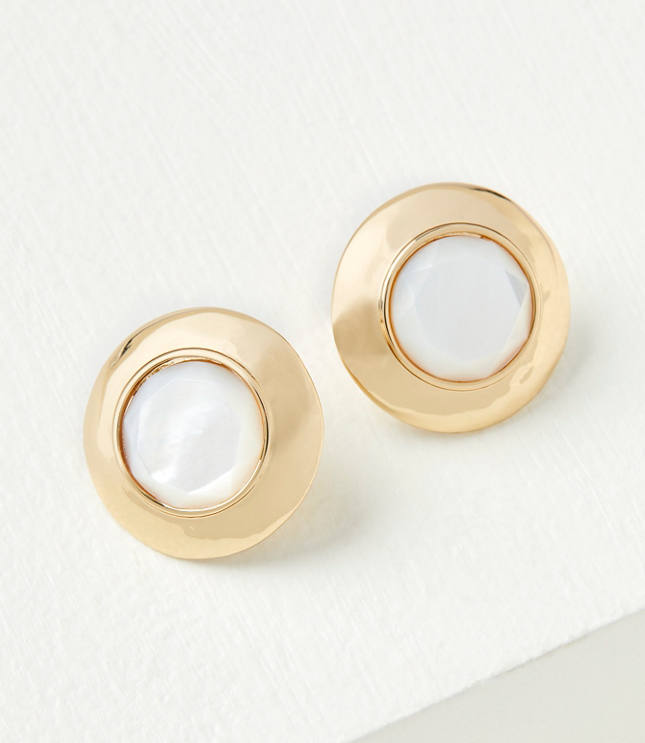 Modern Mother Of Pearl Circle Stud Earrings