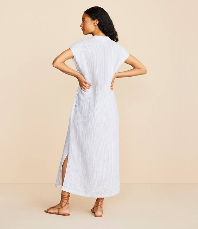 Lou & Grey Striped Triple Cloth Split Neck Maxi Dress