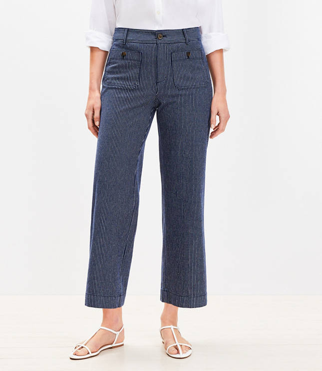 Petite Curvy Palmer Wide Leg Crop Pants in Textured Stripe