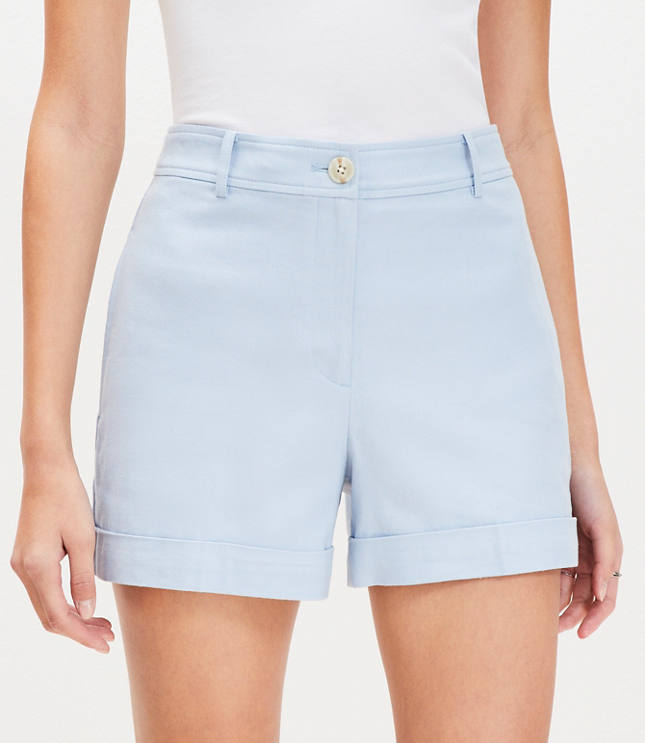 Petite Curvy Cuffed Shorts in Cotton Linen