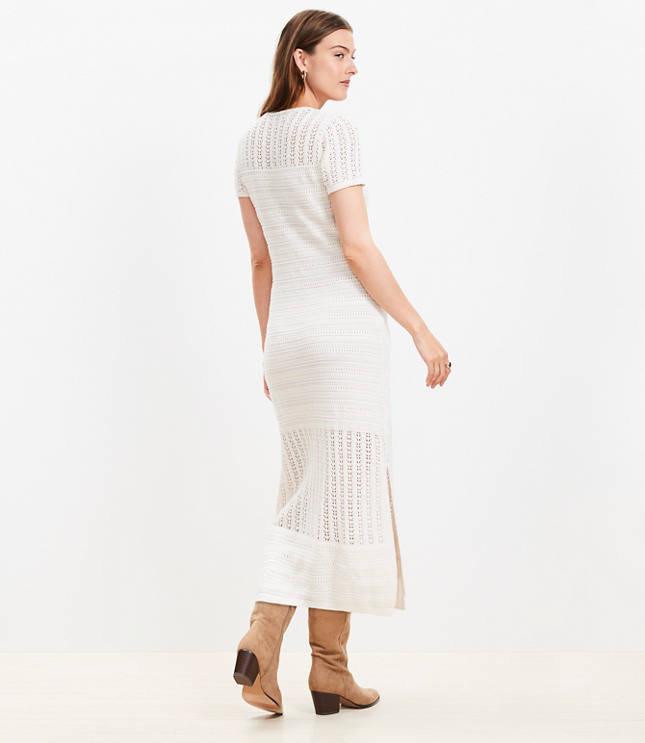 Pointelle V-Neck Midi Sweater Dress