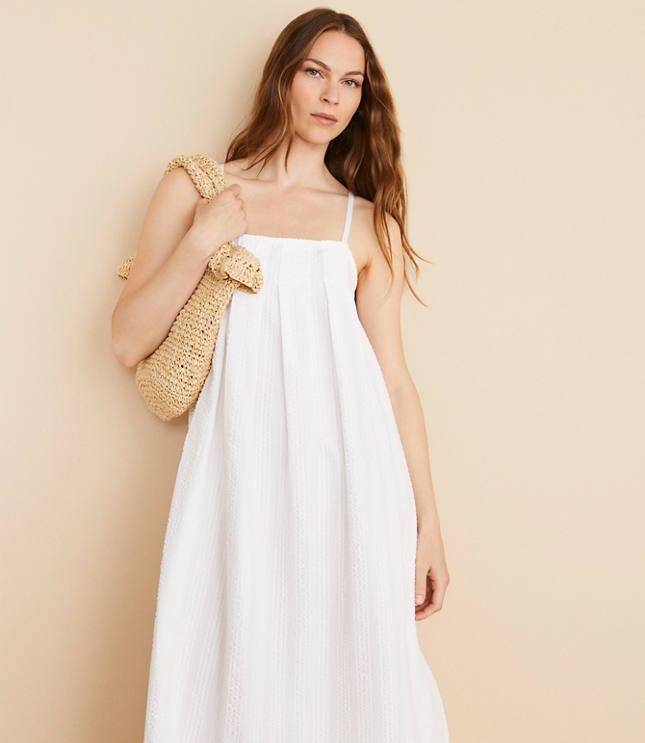 Lou & Grey Seersucker Pleated Maxi Pocket Dress