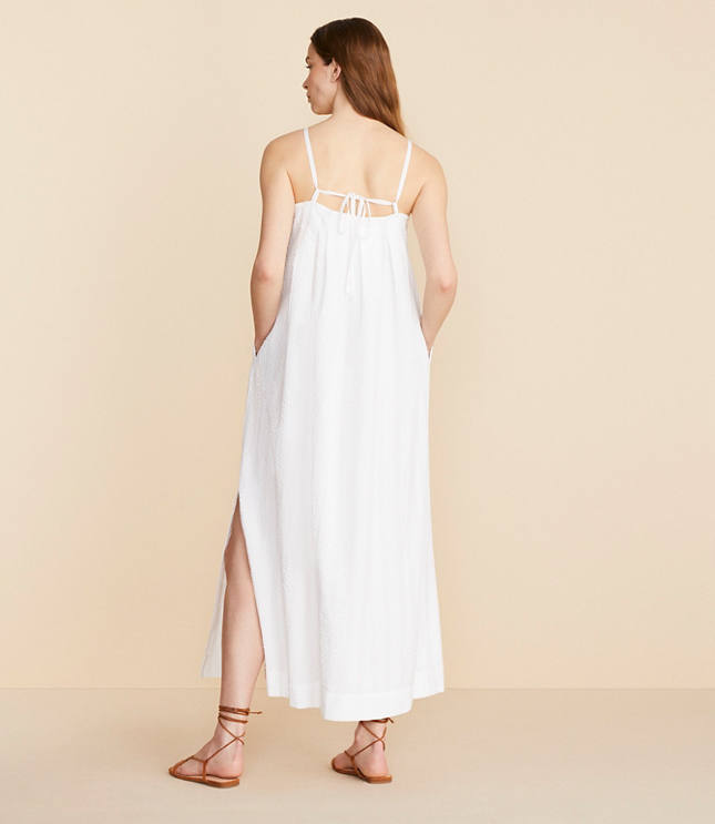 Lou & Grey Seersucker Pleated Maxi Pocket Dress