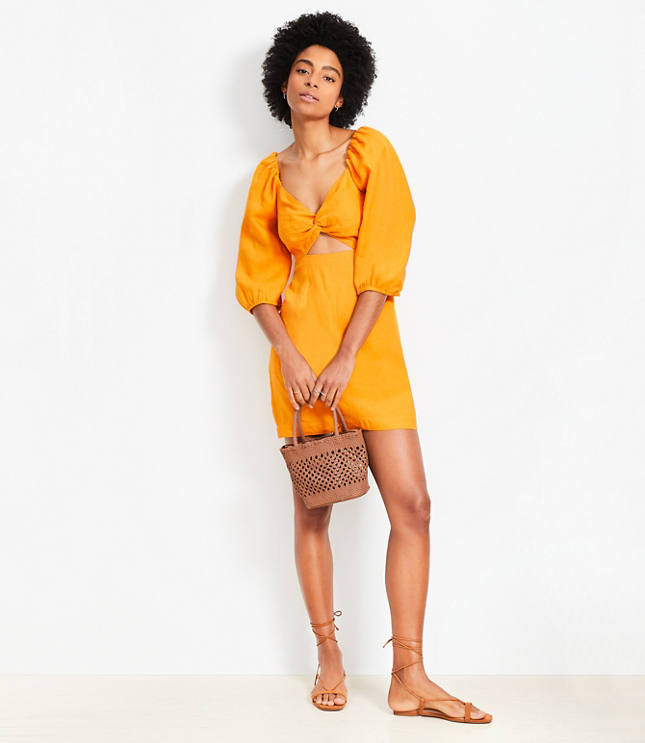 LOFT Beach Linen Cutout Mini Pocket Dress