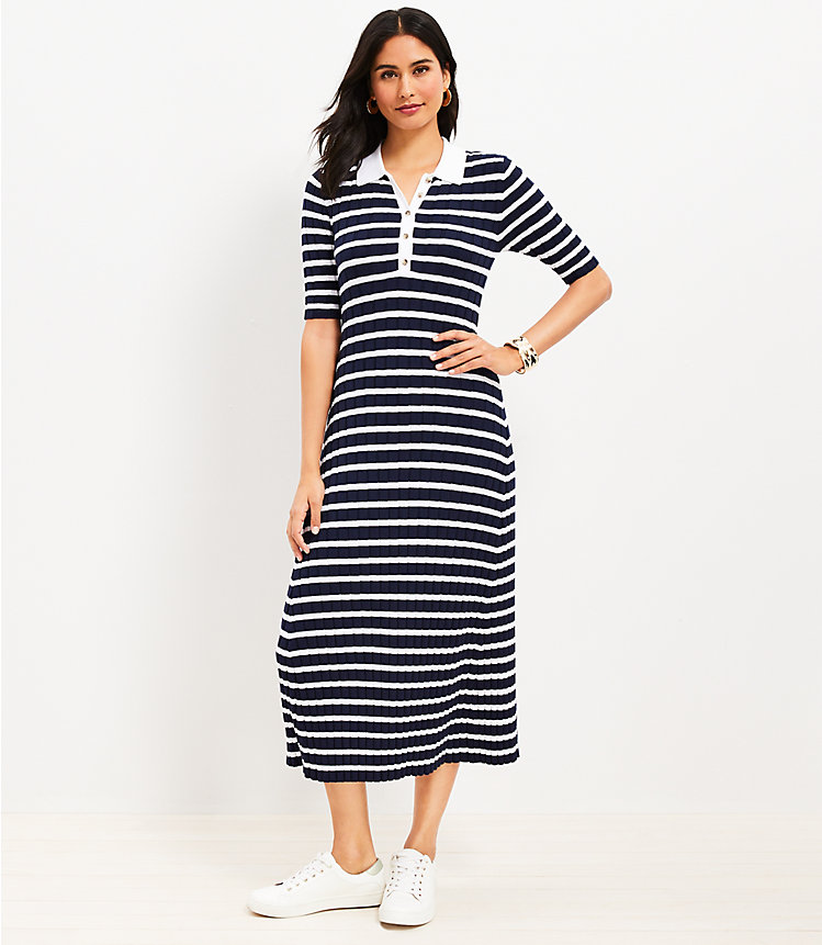 Striped Ribbed Midi Polo Dress image number 0
