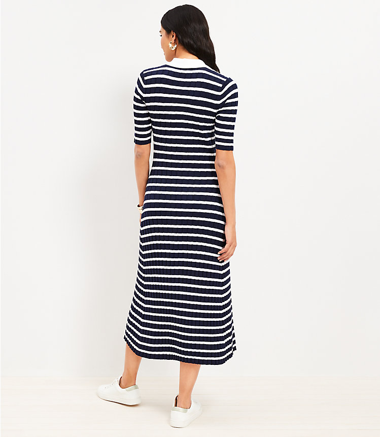 Striped Ribbed Midi Polo Dress image number 2