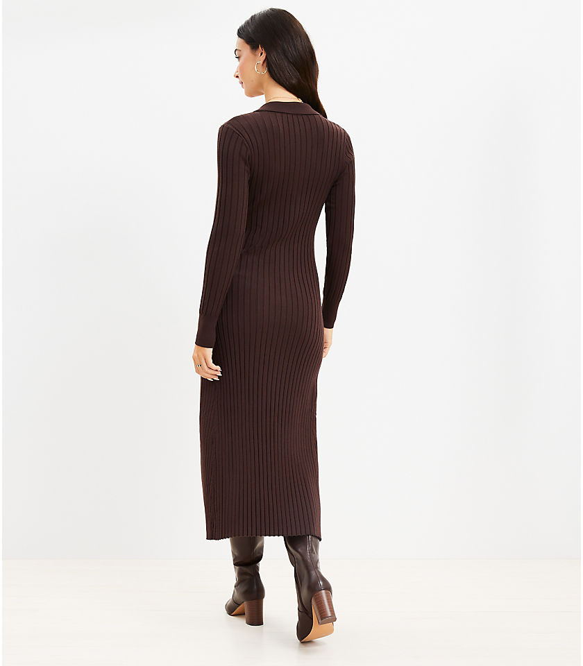 Ribbed Midi Polo Sweater Dress