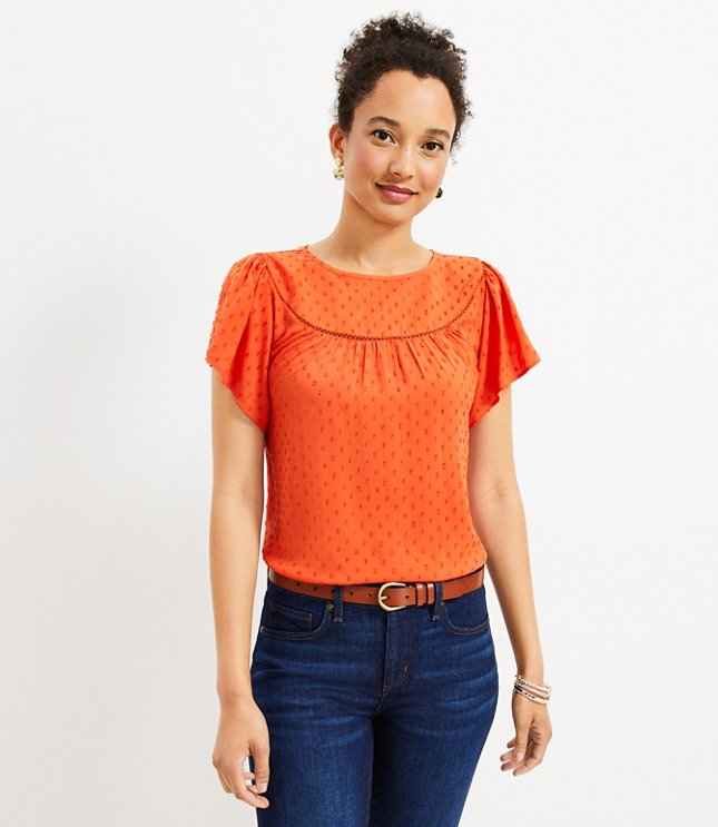 Clip Ruffle Sleeve Mixed Media Top