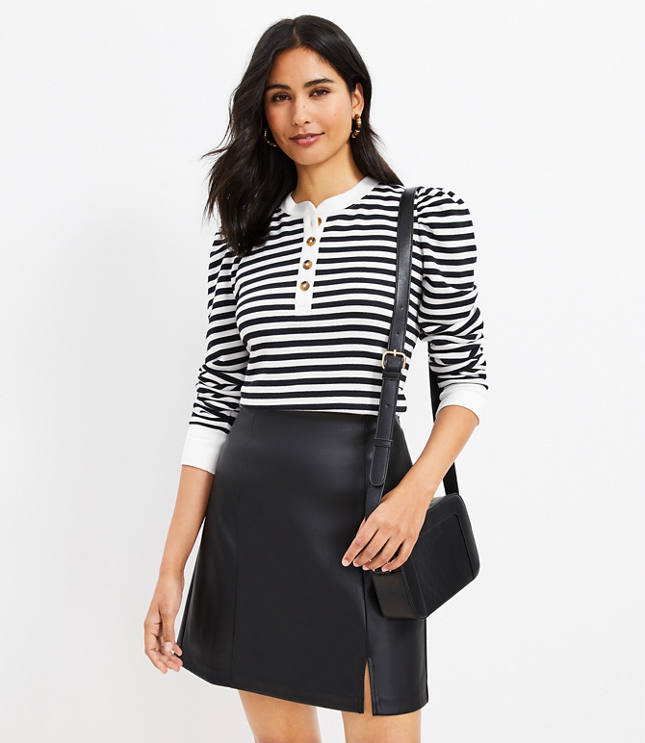 Seamed Vegan Leather Midi Skirt