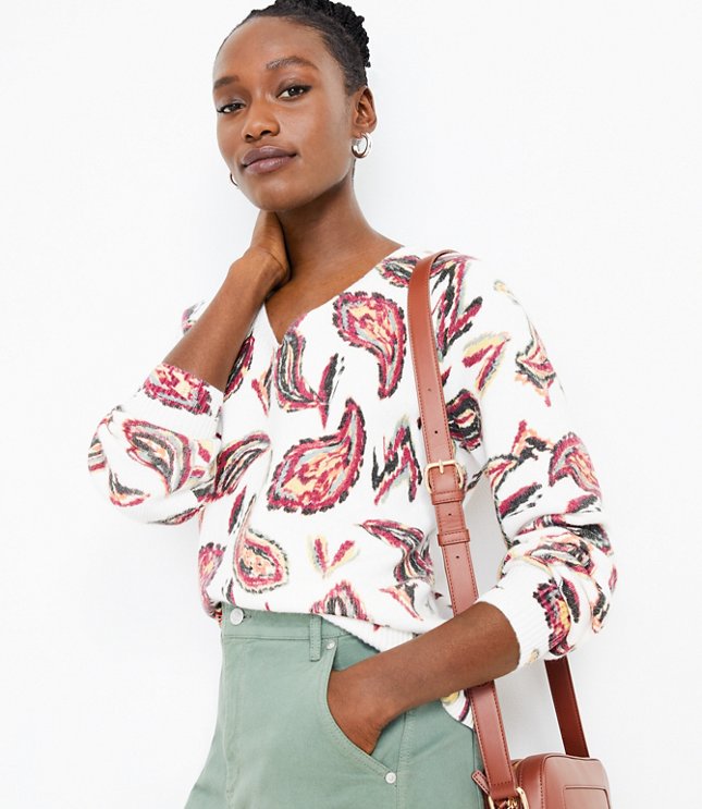 Petite Paisley V-Neck Sweater