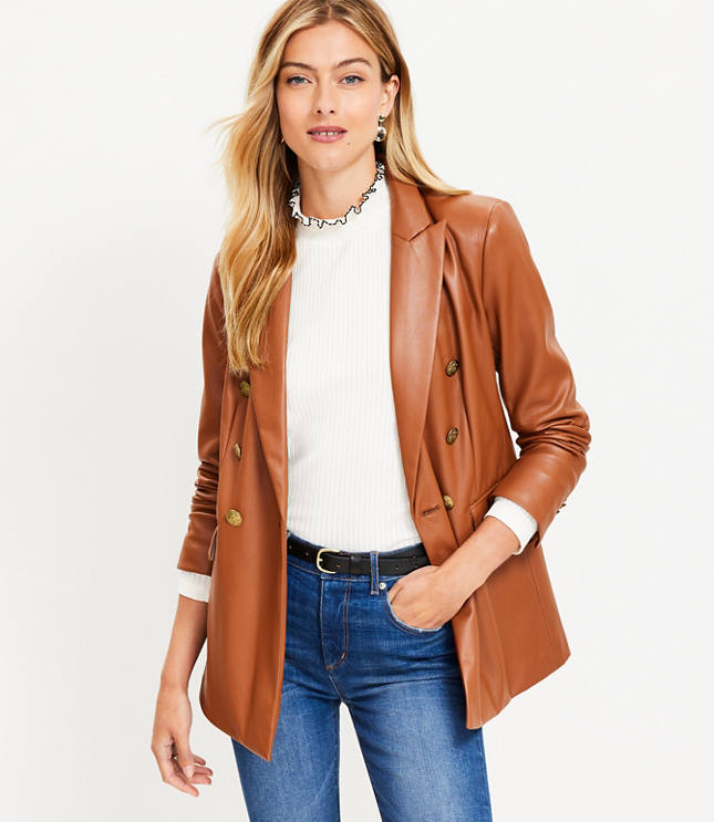 Faux Leather Double Breasted Blazer