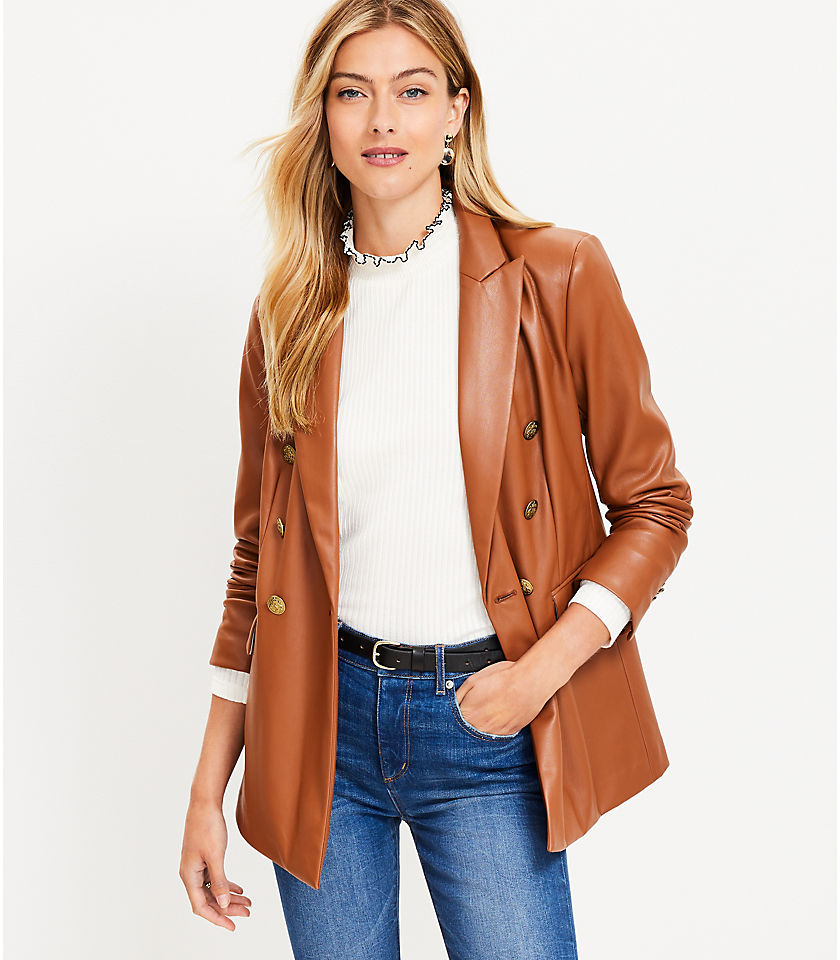 Faux Leather Double Breasted Blazer