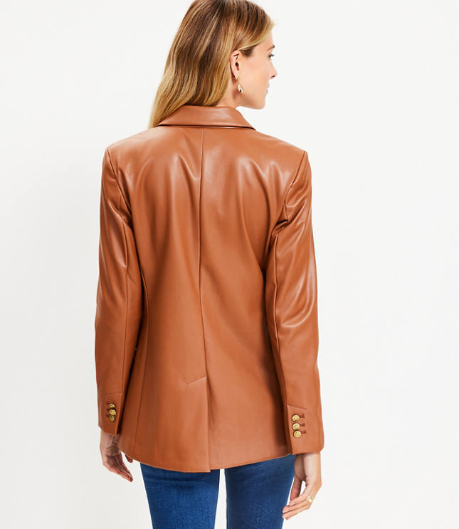 Faux Leather Double Breasted Blazer