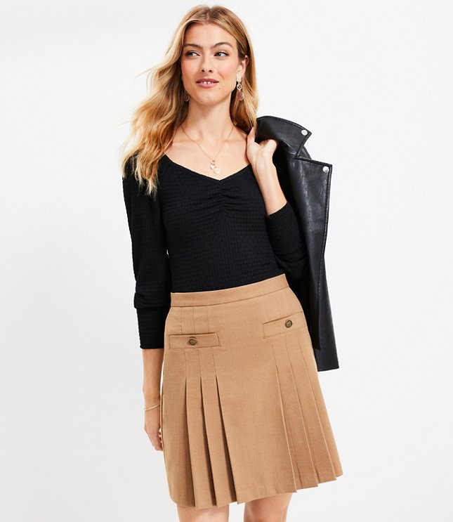 Brushed Flannel Pleated Pocket Skirt