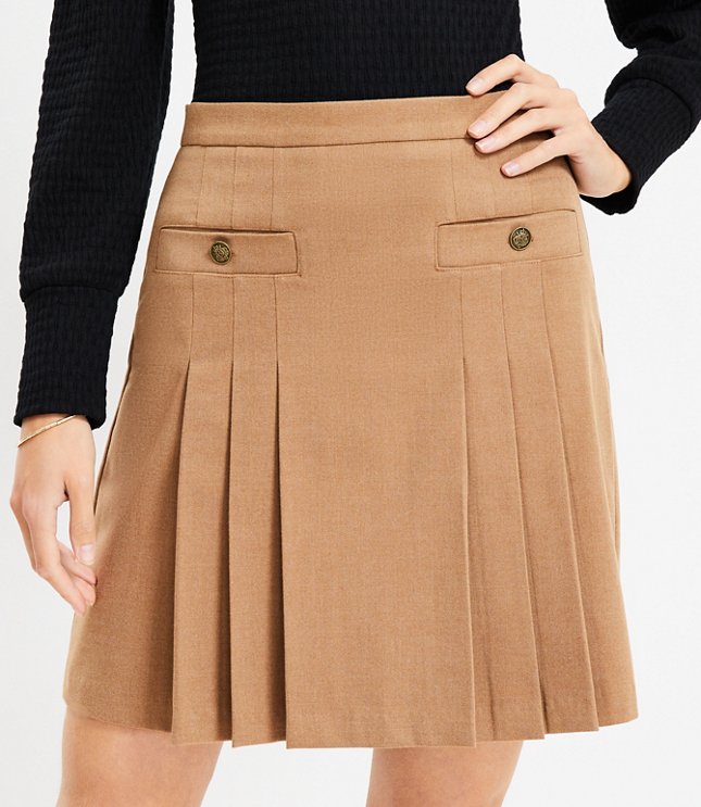 Brushed Flannel Pleated Pocket Skirt