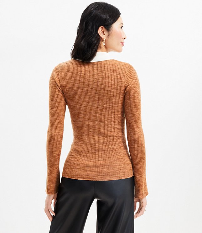 Two Tone Ribbed Polo Sweater